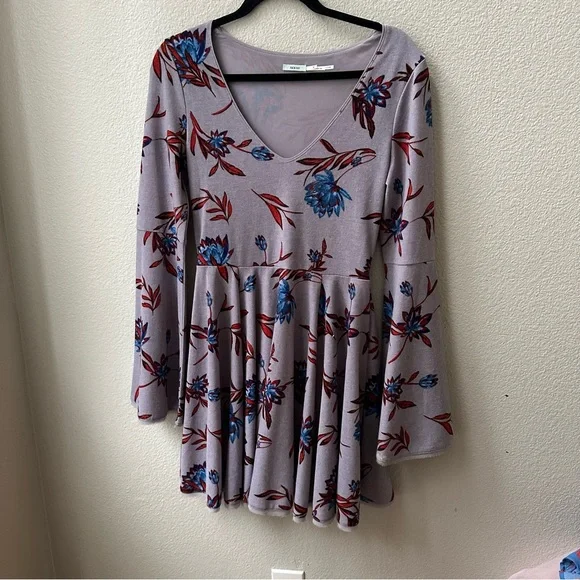 kimchi blue urban outfitters purple floral trumpet sleeve skater dress womens M - Picture 2 of 8